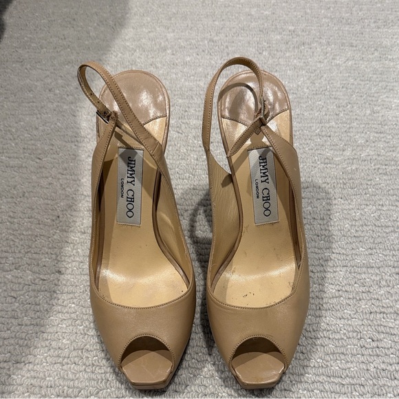 Jimmy Choo Beige Peep-Toe Heels - Picture 1 of 5